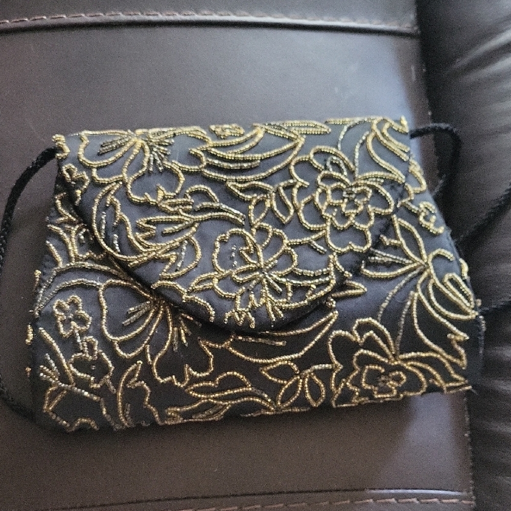 Carla Marchi Elegant Black and Gold Floral Clutch